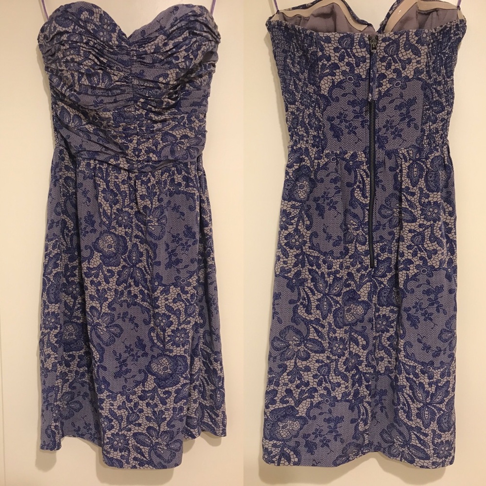 Rebecca Taylor Floral Print Strapless Dress 0